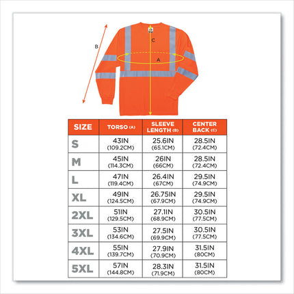 GloWear 8391 Class 3 Hi-Vis Long Sleeve Shirt, Polyester, Orange, 3X-Large