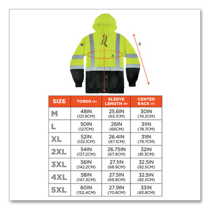 GloWear 8373 Hi-Vis Class 3 Hooded Sweatshirt with Black Bottom, Polar Fleece, Lime, Medium