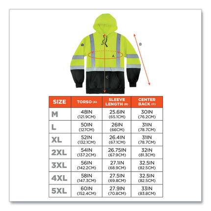 GloWear 8373 Hi-Vis Class 3 Hooded Sweatshirt with Black Bottom, Polar Fleece, Lime, 2X-Large
