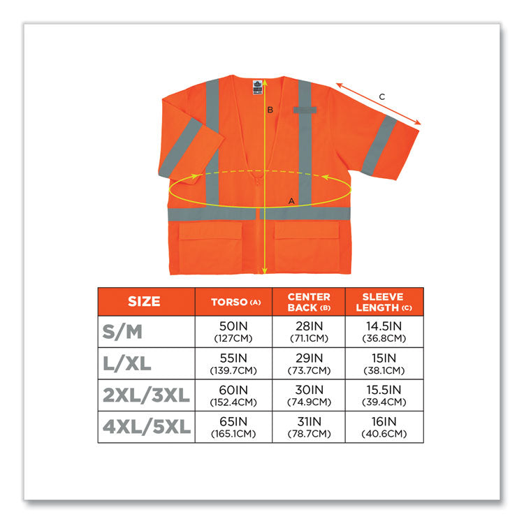 GloWear 8320Z Class 3 Standard Zipper Vest, Polyester, Largel/X-Large, Orange
