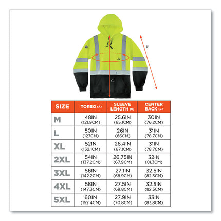GloWear 8373 Hi-Vis Class 3 Hooded Sweatshirt with Black Bottom, Polar Fleece, Lime, X-Large