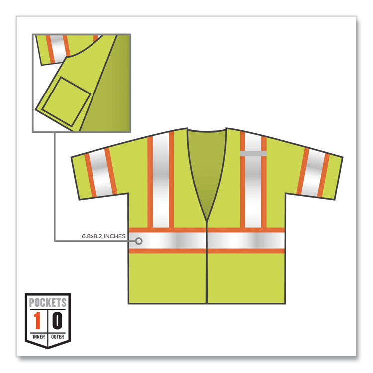 GloWear 8330Z Class 3 Two-Tone Zipper Vest, Polyester, 4X-Large/5X-Large, Lime