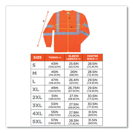 GloWear 8391 Class 3 Hi-Vis Long Sleeve Shirt, Polyester, Orange, 5X-Large