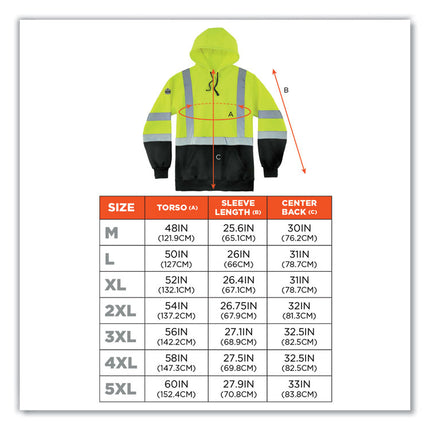 GloWear 8373 Hi-Vis Class 3 Hooded Sweatshirt with Black Bottom, Polar Fleece, Lime, 4X-Large