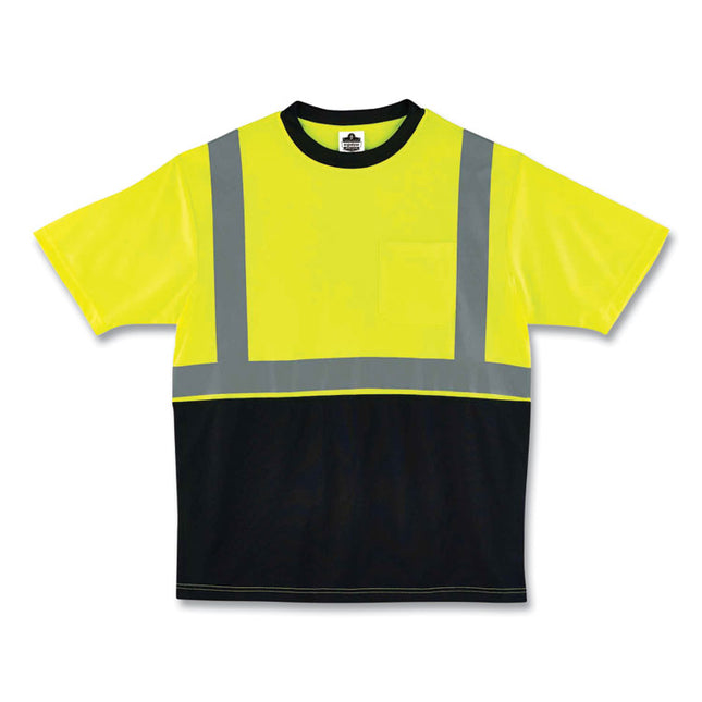 GloWear 8289BK Class 2 Hi-Vis T-Shirt with Black Bottom, Small, Lime