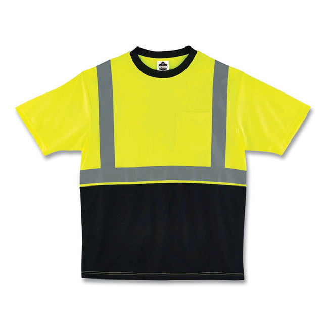 GloWear 8289BK Class 2 Hi-Vis T-Shirt with Black Bottom, Medium, Lime