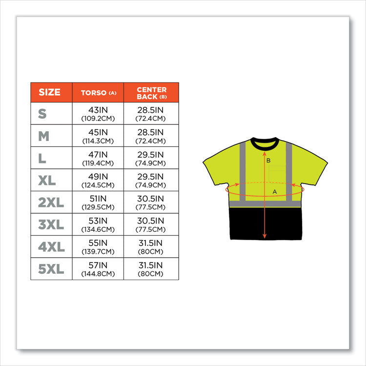 GloWear 8289BK Class 2 Hi-Vis T-Shirt with Black Bottom, Small, Lime