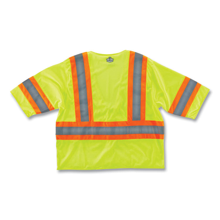 GloWear 8330Z Class 3 Two-Tone Zipper Vest, Polyester, Largel/X-Large, Lime