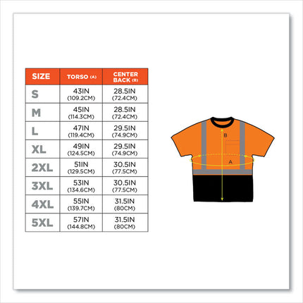 GloWear 8289BK Class 2 Hi-Vis T-Shirt with Black Bottom, 5X-Large, Orange
