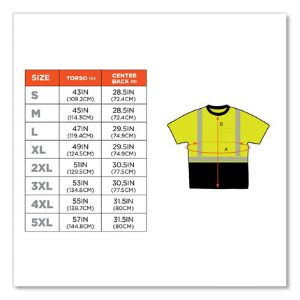 GloWear 8280BK Class 2 Performance T-Shirt with Black Bottom, Polyester, Small, Lime