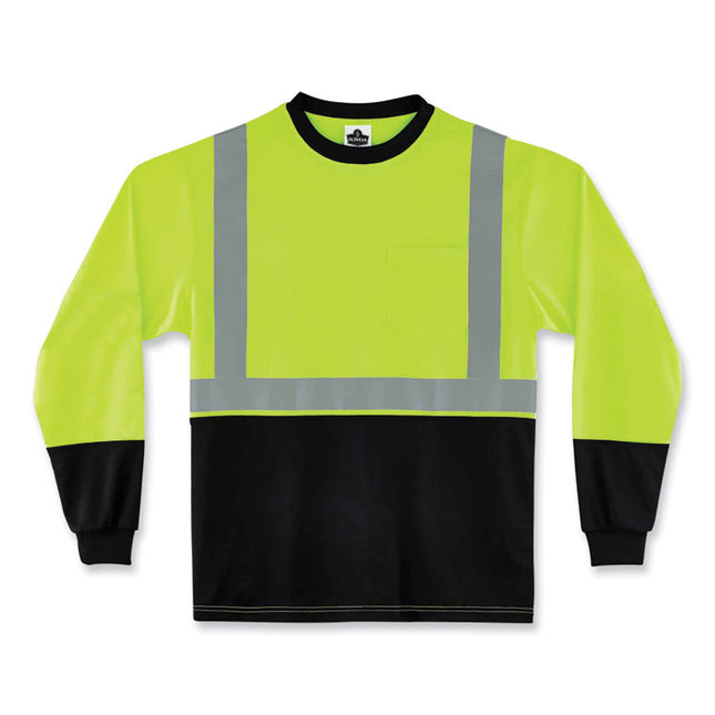 GloWear 8291BK Type R Class 2 Black Front Long Sleeve T-Shirt, Polyester, 4X-Large, Lime