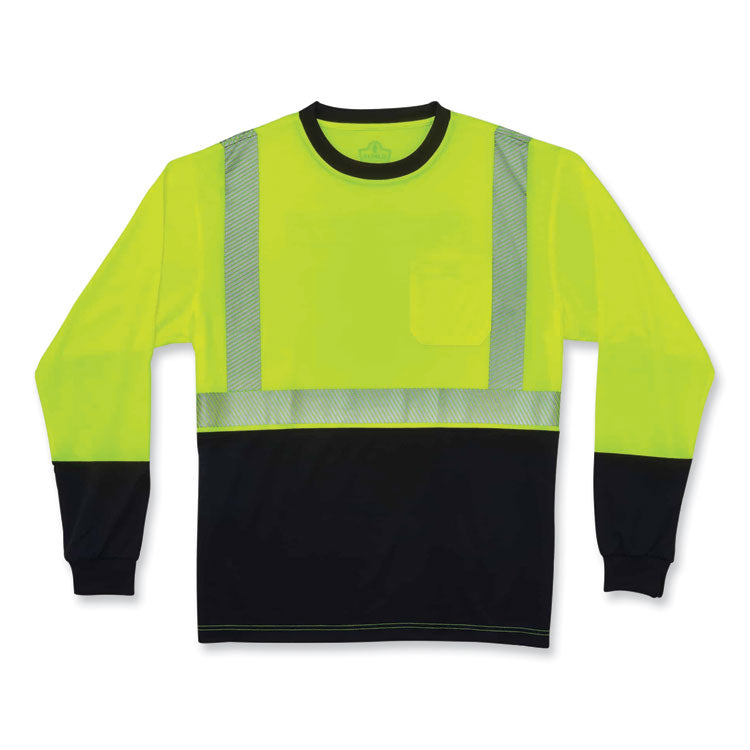 GloWear 8281BK Class 2 Long Sleeve Shirt with Black Bottom, Polyester, 4X-Large, Lime