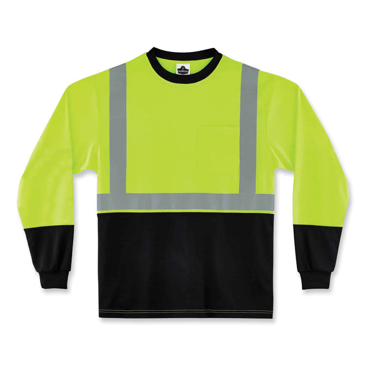 GloWear 8291BK Type R Class 2 Black Front Long Sleeve T-Shirt, Polyester, 2X-Large, Lime