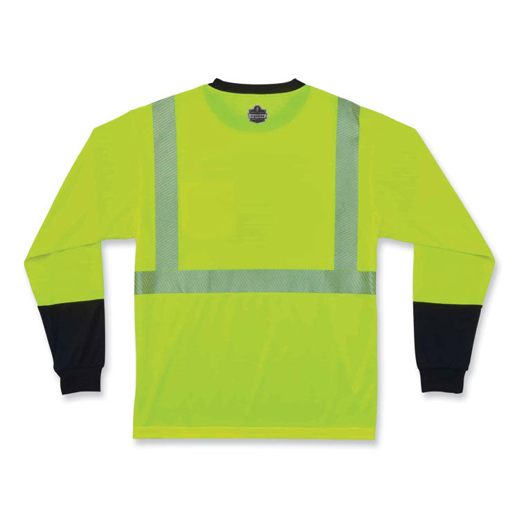 GloWear 8281BK Class 2 Long Sleeve Shirt with Black Bottom, Polyester, Small, Lime