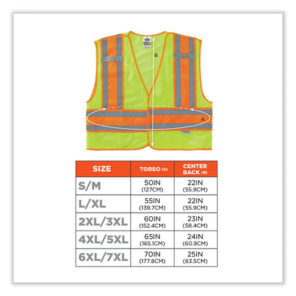 GloWear 8245PSV Class 2 Public Safety Vest, Polyester, 6X-Large/7X-Large, Lime