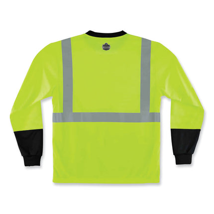 GloWear 8291BK Type R Class 2 Black Front Long Sleeve T-Shirt, Polyester, 5X-Large, Lime