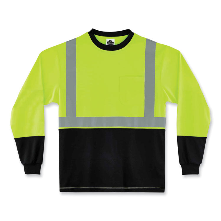 GloWear 8291BK Type R Class 2 Black Front Long Sleeve T-Shirt, Polyester, Small, Lime