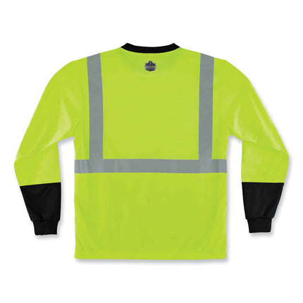 GloWear 8291BK Type R Class 2 Black Front Long Sleeve T-Shirt, Polyester, 4X-Large, Lime