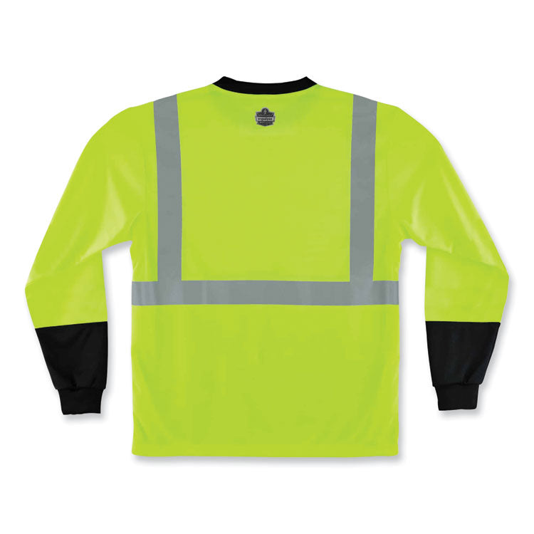 GloWear 8291BK Type R Class 2 Black Front Long Sleeve T-Shirt, Polyester, Small, Lime
