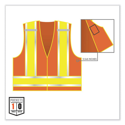 GloWear 8245PSV Class 2 Public Safety Vest, Polyester, Small/Medium, Orange
