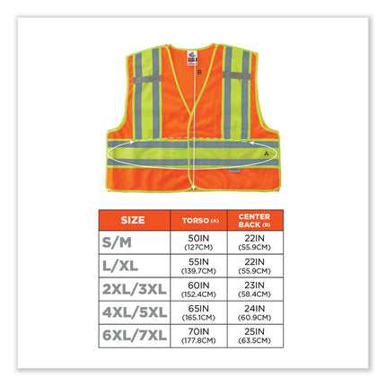 GloWear 8245PSV Class 2 Public Safety Vest, Polyester, 6X-Large/7X-Large, Orange