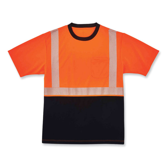 GloWear 8280BK Class 2 Performance T-Shirt with Black Bottom, Polyester, Small, Orange