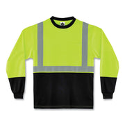 GloWear 8291BK Type R Class 2 Black Front Long Sleeve T-Shirt, Polyester, Large, Lime