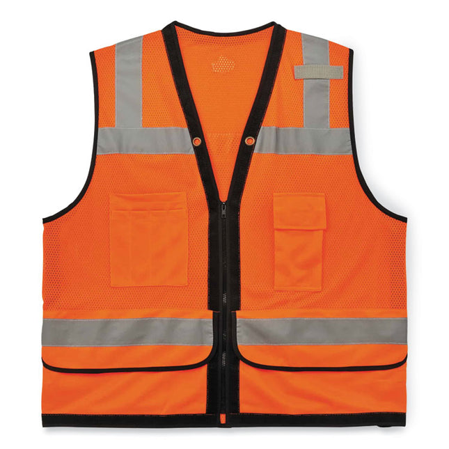 GloWear 8253HDZ Class 2 Heavy-Duty Mesh Surveyors Vest, Polyester, Small/Medium, Orange