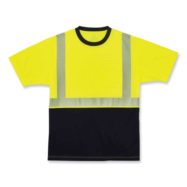 GloWear 8280BK Class 2 Performance T-Shirt with Black Bottom, Polyester, Medium, Lime