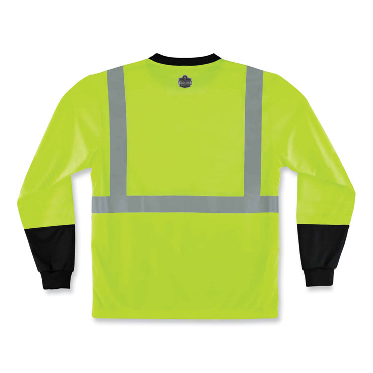 GloWear 8291BK Type R Class 2 Black Front Long Sleeve T-Shirt, Polyester, Large, Lime