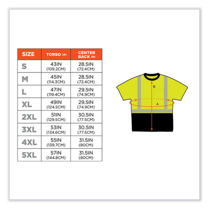 GloWear 8280BK Class 2 Performance T-Shirt with Black Bottom, Polyester, 4X-Large, Lime