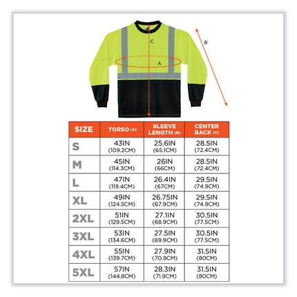 GloWear 8281BK Class 2 Long Sleeve Shirt with Black Bottom, Polyester, 4X-Large, Lime