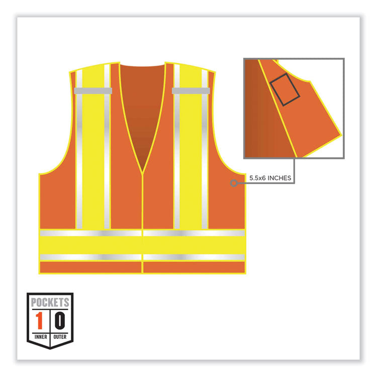 GloWear 8245PSV Class 2 Public Safety Vest, Polyester, 6X-Large/7X-Large, Orange