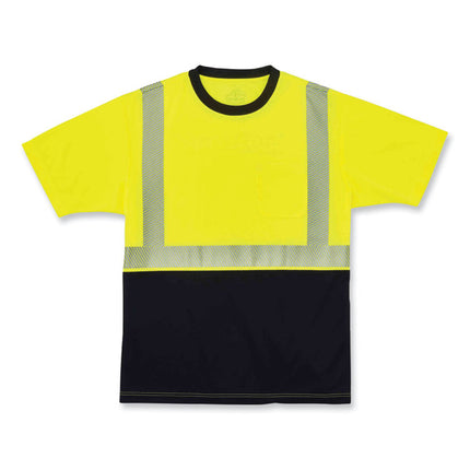 GloWear 8280BK Class 2 Performance T-Shirt with Black Bottom, Polyester, Large, Lime