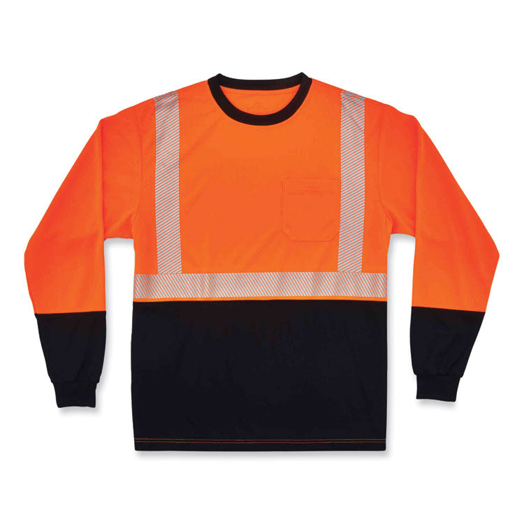 GloWear 8281BK Class 2 Long Sleeve Shirt with Black Bottom, Polyester, X-Large, Orange