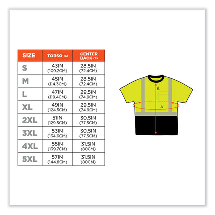 GloWear 8280BK Class 2 Performance T-Shirt with Black Bottom, Polyester, X-Large, Lime