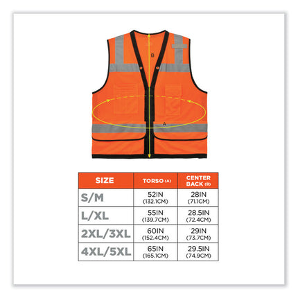 GloWear 8253HDZ Class 2 Heavy-Duty Mesh Surveyors Vest, Polyester, 4X-Large/5X-Large, Orange