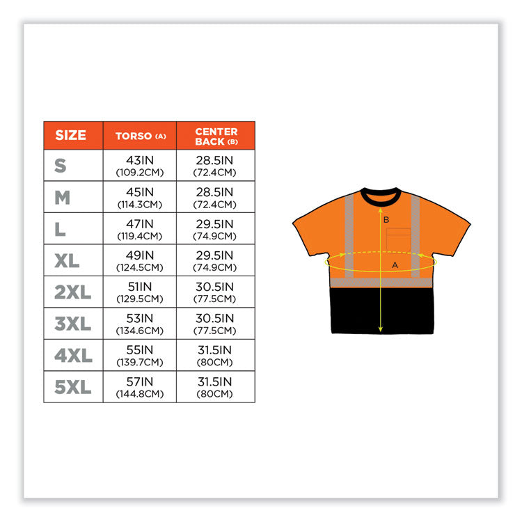 GloWear 8280BK Class 2 Performance T-Shirt with Black Bottom, Polyester, 4X-Large, Orange