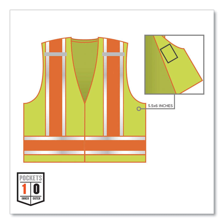 GloWear 8245PSV Class 2 Public Safety Vest, Polyester, 2X-Large/3X-Large, Lime