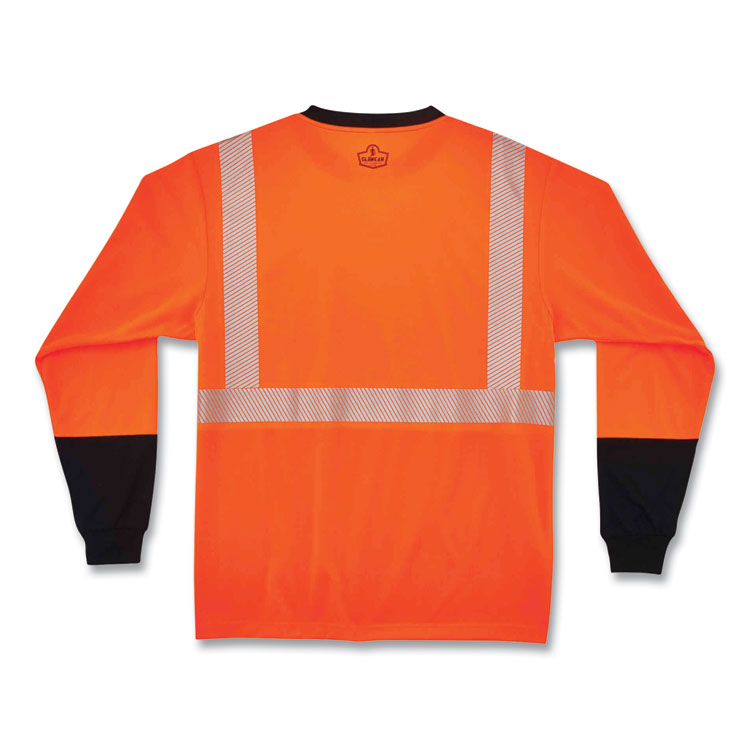 GloWear 8281BK Class 2 Long Sleeve Shirt with Black Bottom, Polyester, Medium, Orange
