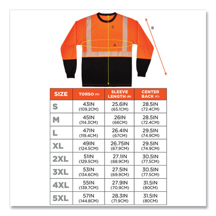 GloWear 8281BK Class 2 Long Sleeve Shirt with Black Bottom, Polyester, 2X-Large, Orange