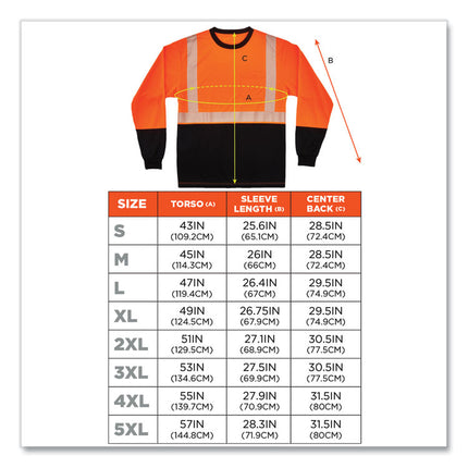 GloWear 8281BK Class 2 Long Sleeve Shirt with Black Bottom, Polyester, Large, Orange
