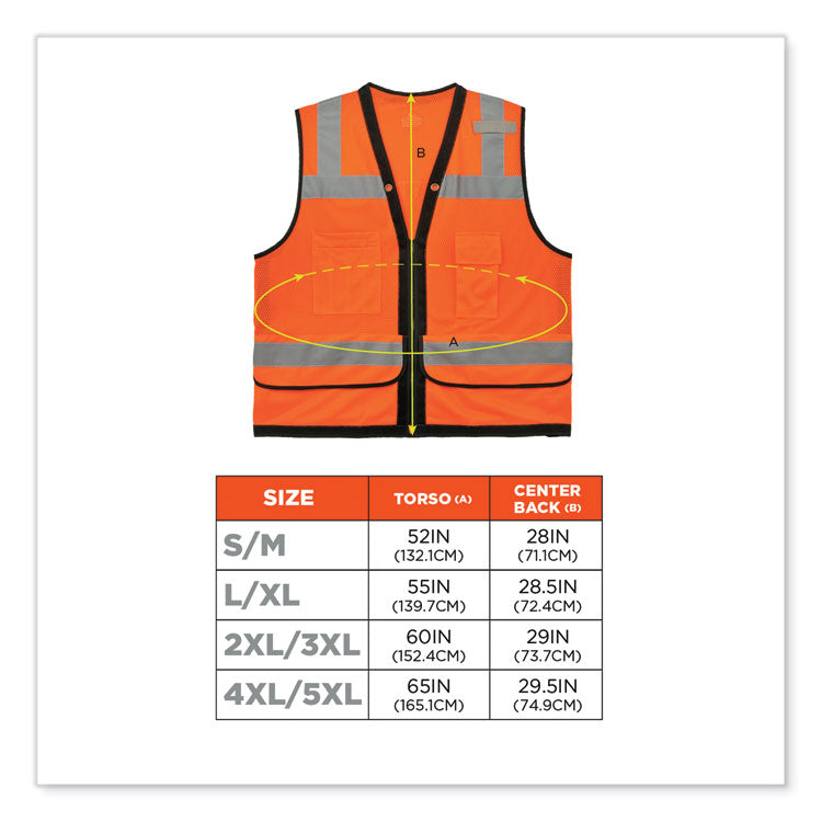 GloWear 8253HDZ Class 2 Heavy-Duty Mesh Surveyors Vest, Polyester, Small/Medium, Orange