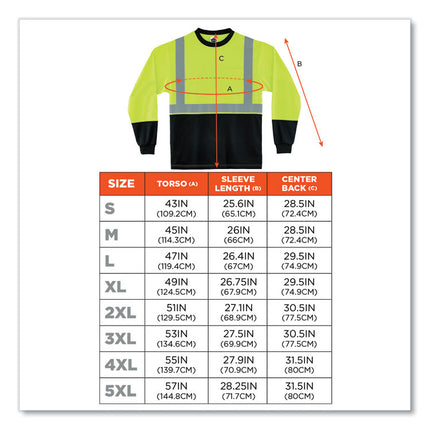 GloWear 8291BK Type R Class 2 Black Front Long Sleeve T-Shirt, Polyester, 3X-Large, Lime