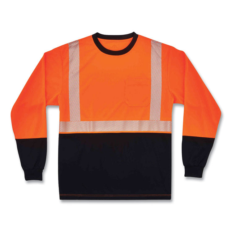 GloWear 8281BK Class 2 Long Sleeve Shirt with Black Bottom, Polyester, 2X-Large, Orange