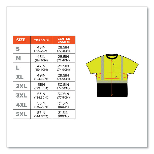 GloWear 8280BK Class 2 Performance T-Shirt with Black Bottom, Polyester, Large, Lime