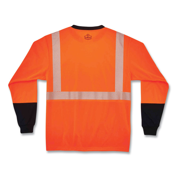 GloWear 8281BK Class 2 Long Sleeve Shirt with Black Bottom, Polyester, Large, Orange