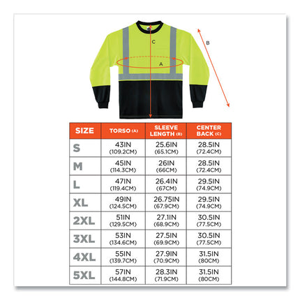 GloWear 8281BK Class 2 Long Sleeve Shirt with Black Bottom, Polyester, Small, Lime