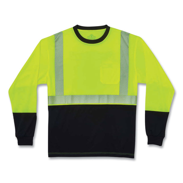 GloWear 8281BK Class 2 Long Sleeve Shirt with Black Bottom, Polyester, Large, Lime