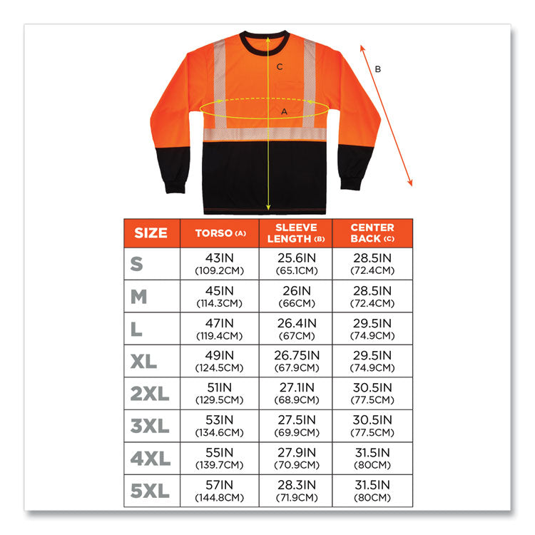 GloWear 8281BK Class 2 Long Sleeve Shirt with Black Bottom, Polyester, 5X-Large, Orange